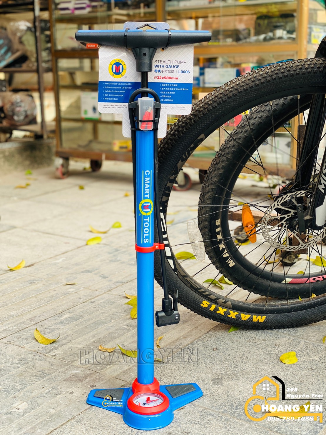 Bơm xe đạp, bơm xe máy siêu khỏe có đồng hồ nhập khẩu Đài Loan C-MART L0006