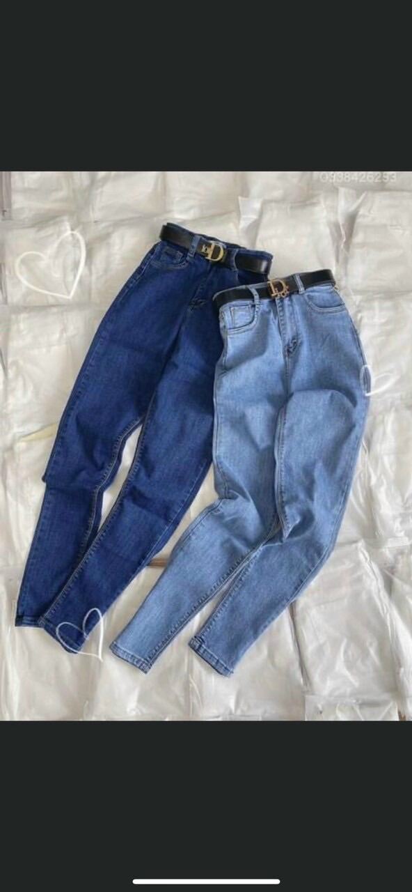 Quần Jeans Dài Lưng Cao Co Giãn Trơn