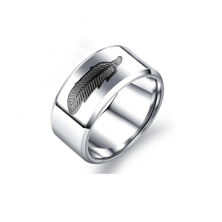 Nhẫn Nam Khắc Hình Chiếc Lá Titan Ko Đen TT 1385