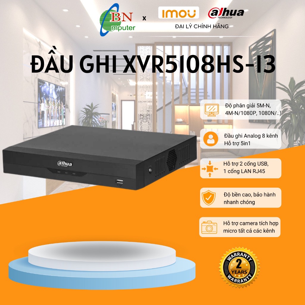 Đầu ghi hình camera 8 kênh 5IN1 Dahua XVR 5108HS-I3 Tem Dss hỗ trợ 4.0.