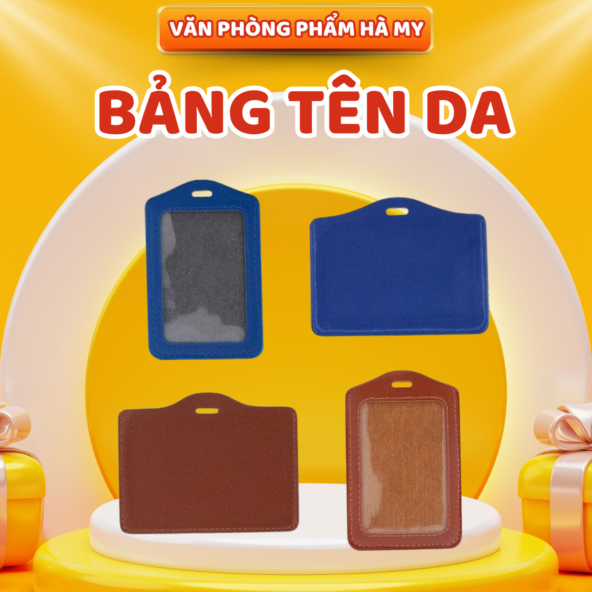 Combo 10 Cái Bảng tên da ngang/đứng Nâu/Xanh dương