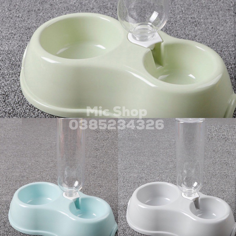 Bát đôi tự động bằng nhựa cho thú cưng (kèm bình)