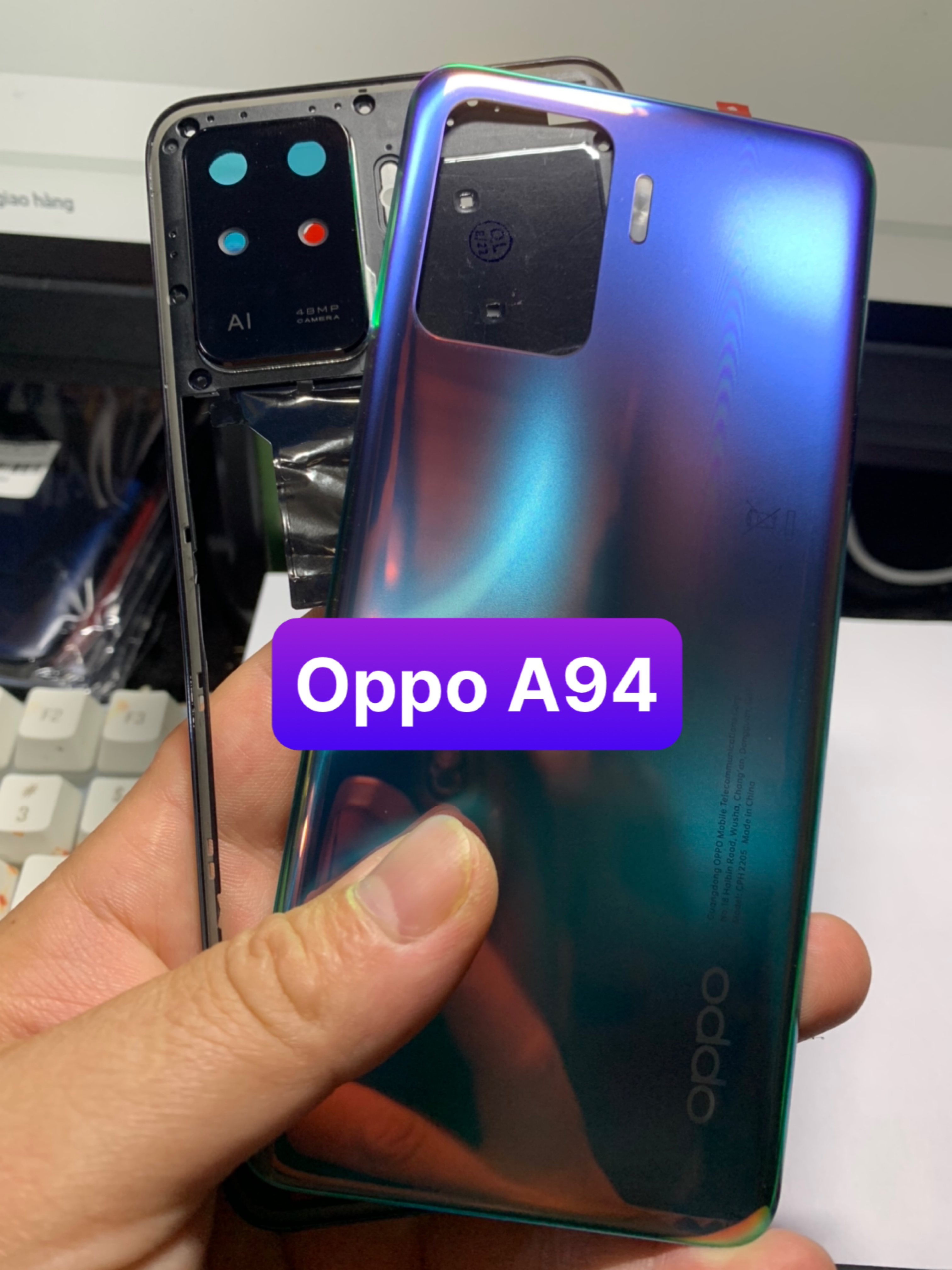 bộ vỏ oppo a94 zin MỚI KÈM lưng,sườn,phím,kính camera)