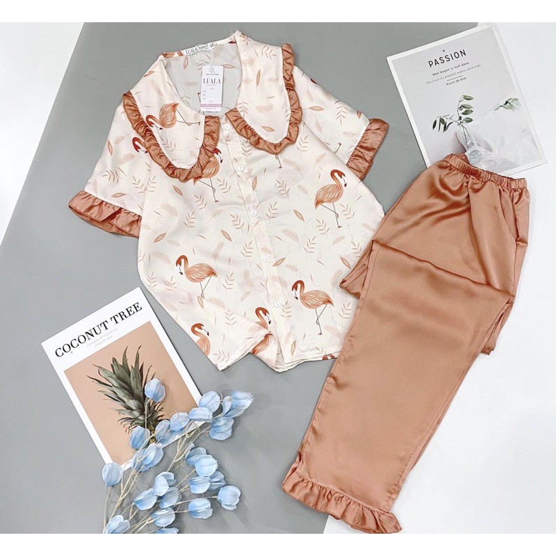 Bộ đồ ngủ nữ pizama chất lụa satin mát mịn