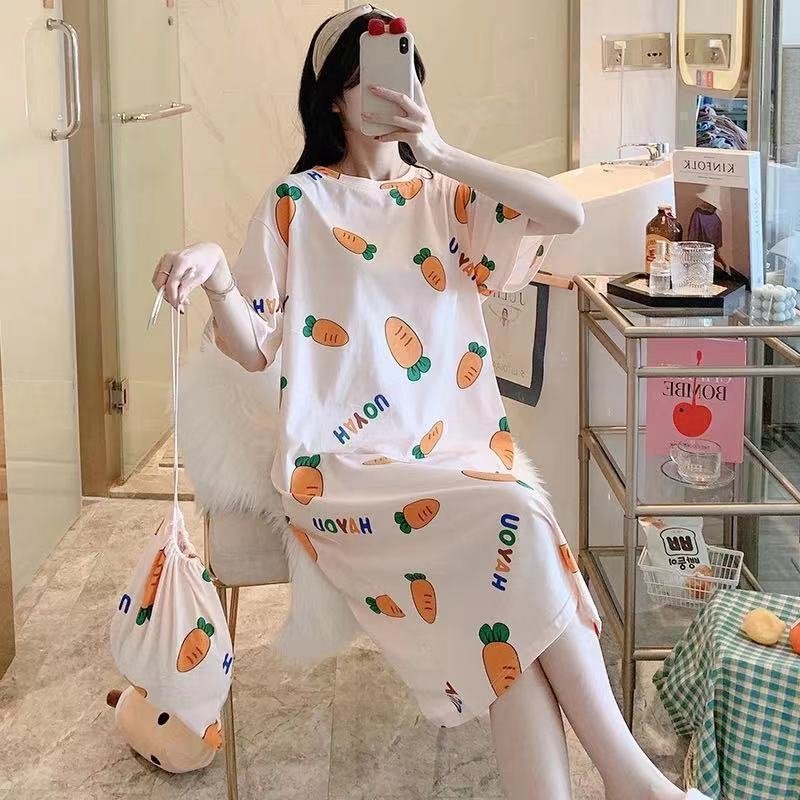 Váy Ngủ Cao Cấp - Đâm Ngủ Thun Lụa Sữa Họa Tiết Hoạt Hình Dễ Thương - Váy Thun Freesize 40-60kg Hàng Quảng Châu Giá Cực Tốt
