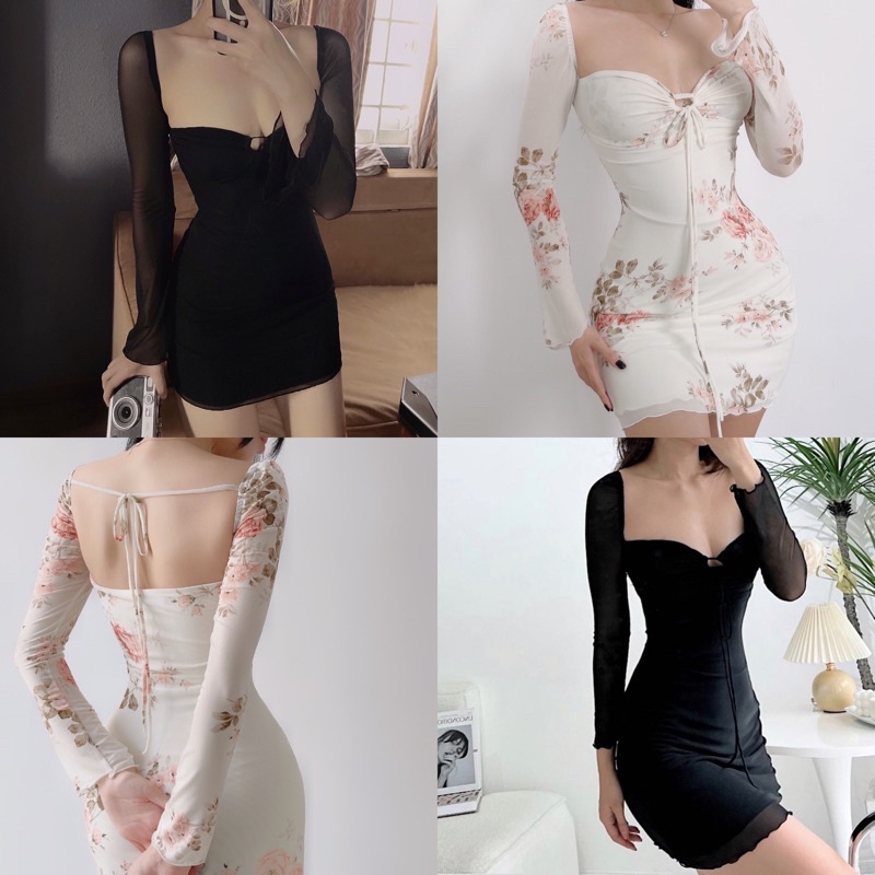 Đầm Body Thun Mesh Tay Dài Tôn Dáng