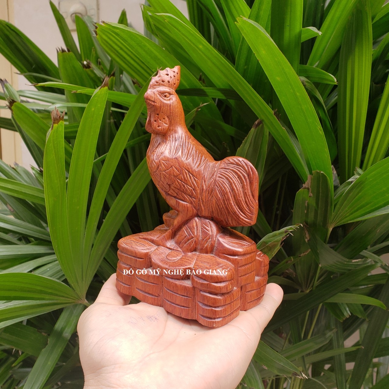 Tượng con gà gỗ ngọc am thơm để mộc cao 20 ngang 13 sâu 7 cm