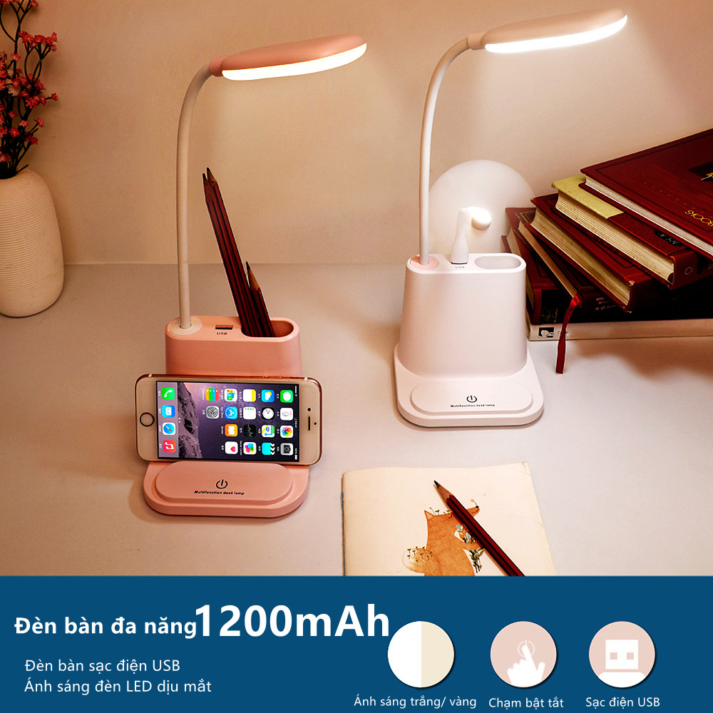 Đèn bàn sạc điện USB,Table Lamps,Đèn Led để bàn học Giá để điện thoại,Đèn ngủ bảo vệ mắt,Tặng kèm quạt ạ