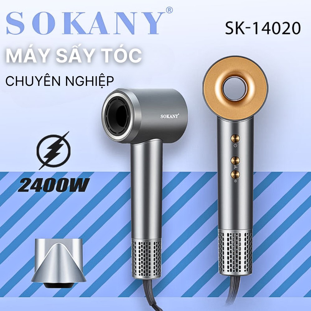 Máy sấy tóc 2 chiều nóng lạnh SOKANY SK14020 công suất lớn 2400W, cung cấp ion âm chăm sóc tóc chuyên nghiệp