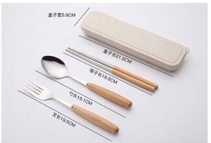 Bộ 3 thìa, dĩa, đũa inox, cán gỗ