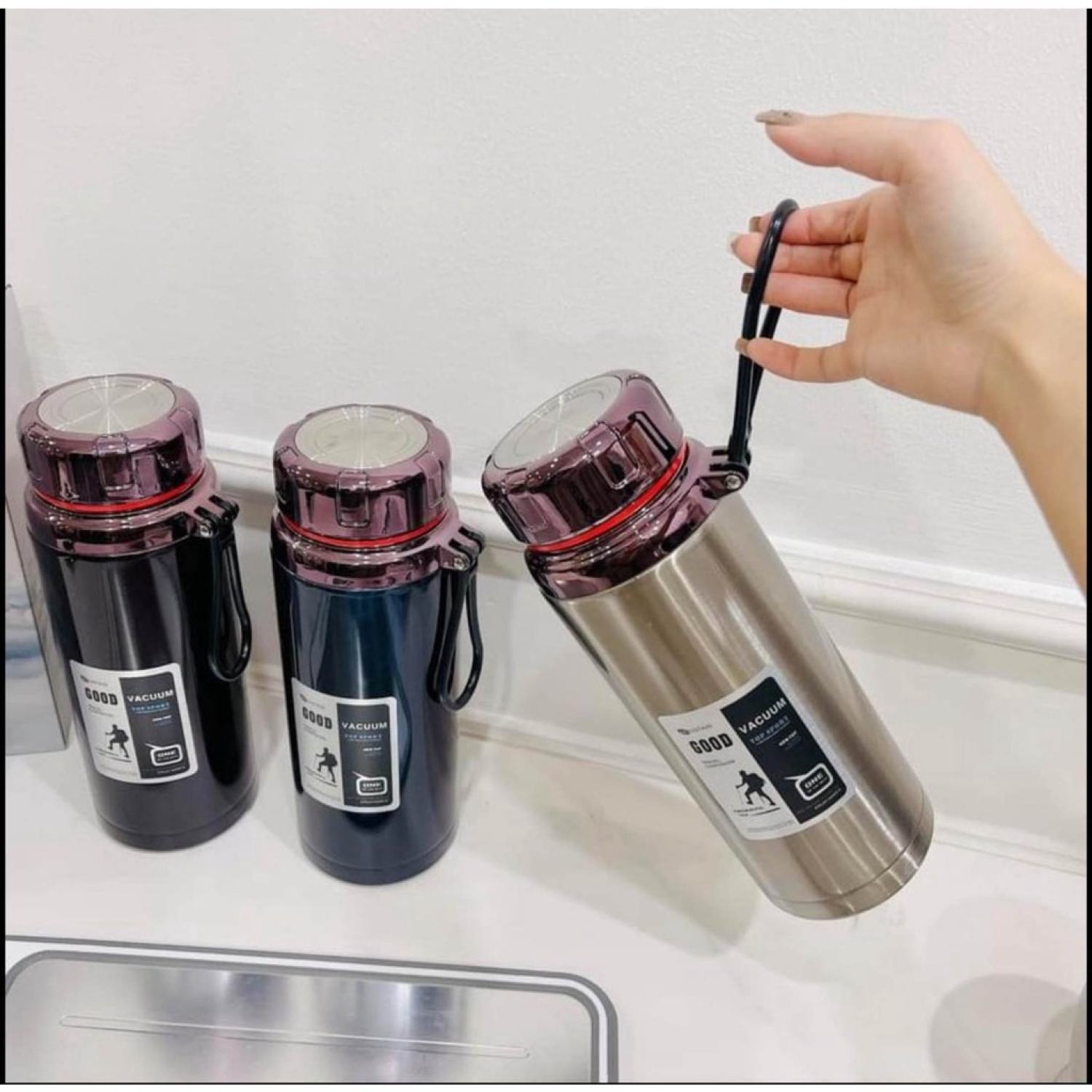 Bình giữ nhiệt 1500ML cao cấp lắp Kim Cương nóng lạnh lõi thép inox 304 bảo hành 3 tháng