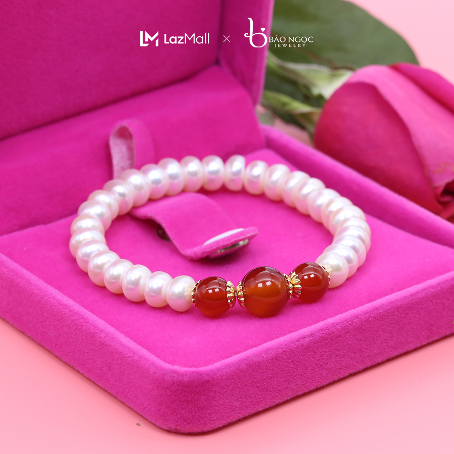 Vòng Tay Ngọc Trai Nước Ngọt Tự Nhiên Mix Đá Mã Não Xanh - Đỏ, Vòng Tay Ngọc Trai Tăng Mẹ - L1827 - Bảo Ngọc Jewelry