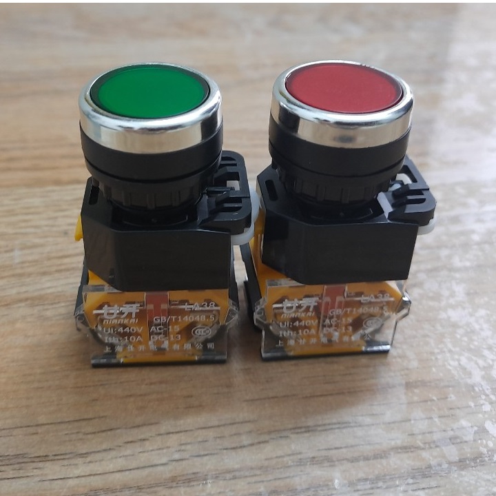 Nút nhấn tự giữ LA38 phi 22 xanh, màu đỏ nhấn giữ