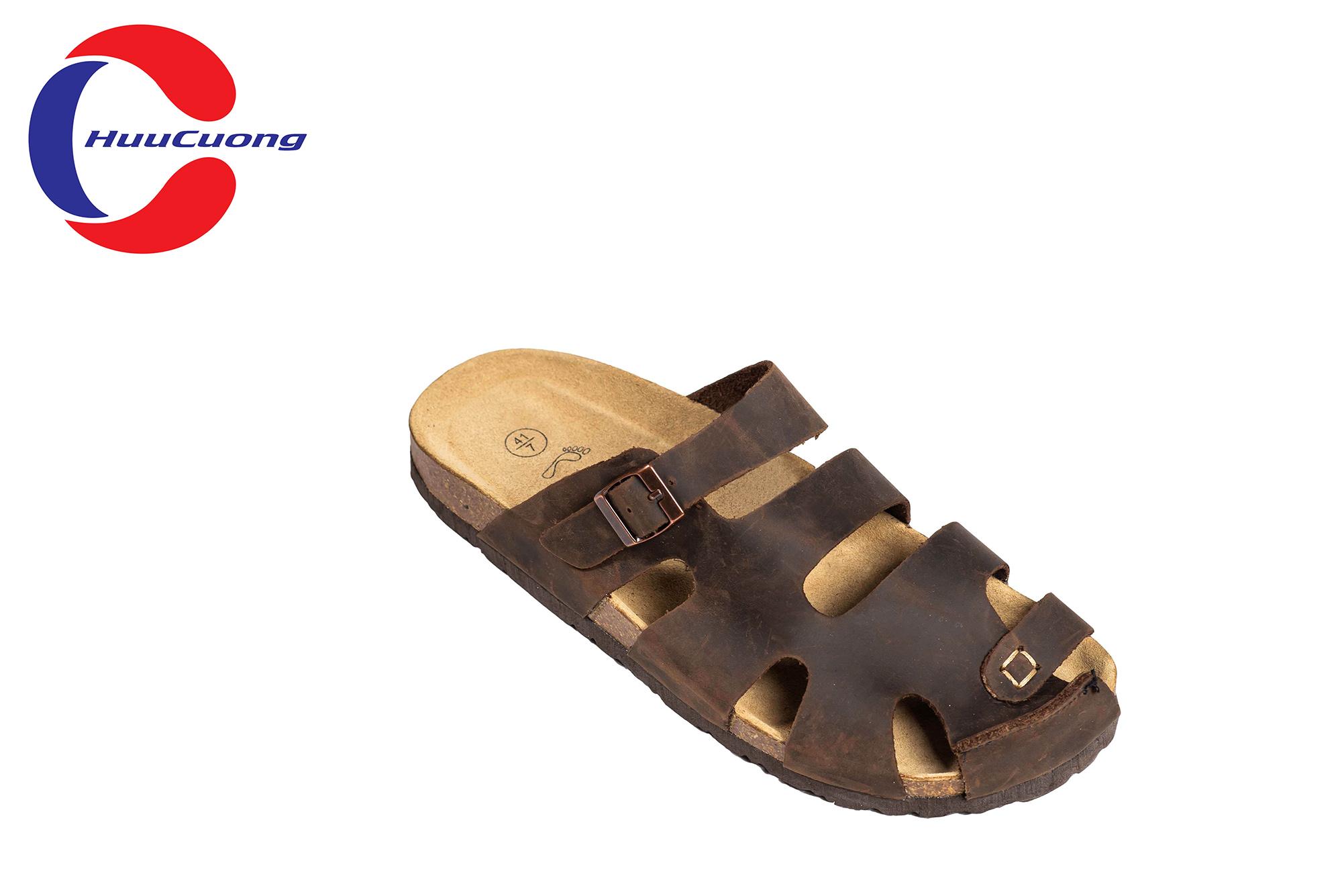 Dép sandal bít mũi da bò nam nữ đế trấu
