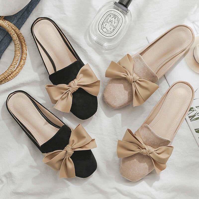 Sục nữ da lộn nơ lụa đế xuồng thời trang phong cách trẻ trung