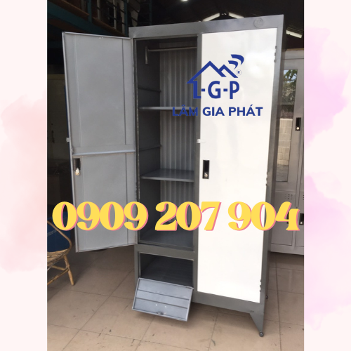 TỦ SẮT QUẦN ÁO TRẮNG ĐEN 2 CÁNH SẮT SƠN DẦU CAO CẤP