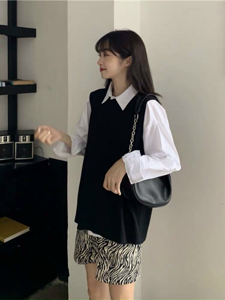 ÁO GILE UZZANG NỮ FORM RỘNG PHỐI ÁO SƠ MI SIÊU XINH XẮN