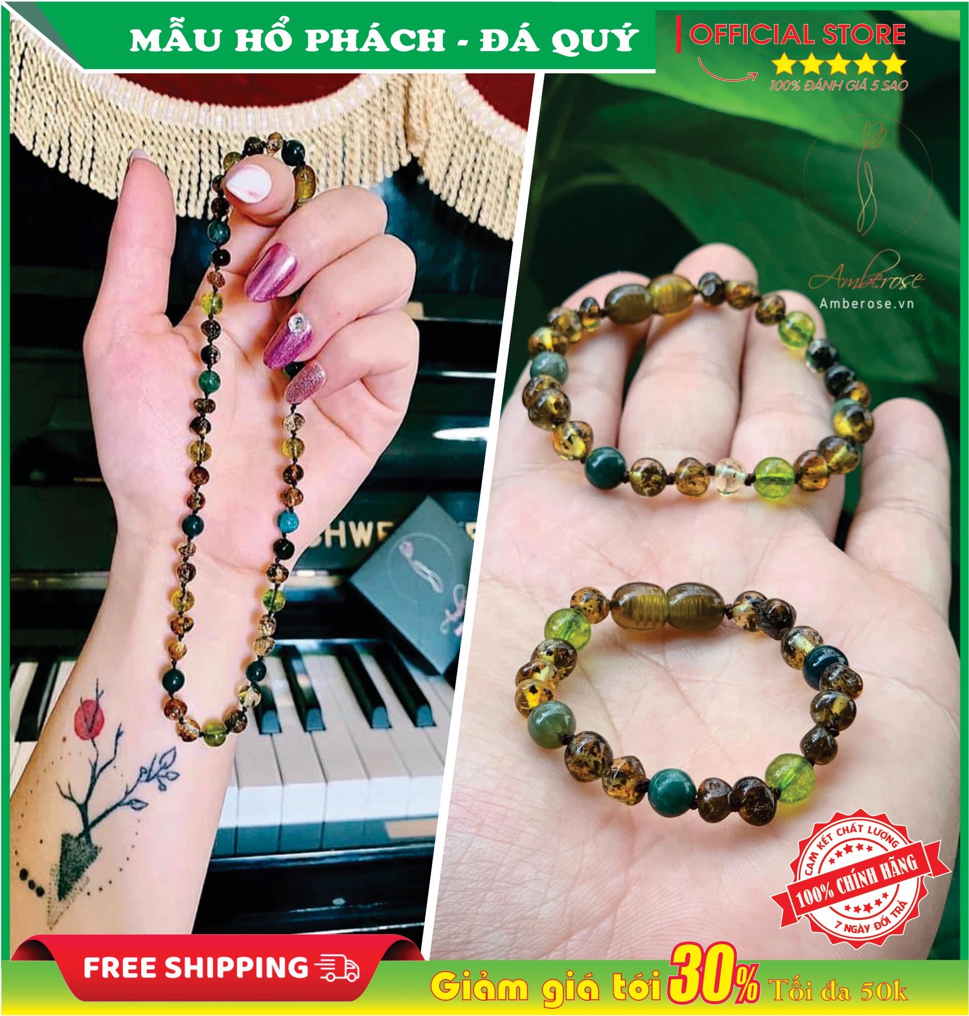 Vòng tay + vòng cổ hổ phách amber úc cho bé từ 0-10 tuổi sltrd