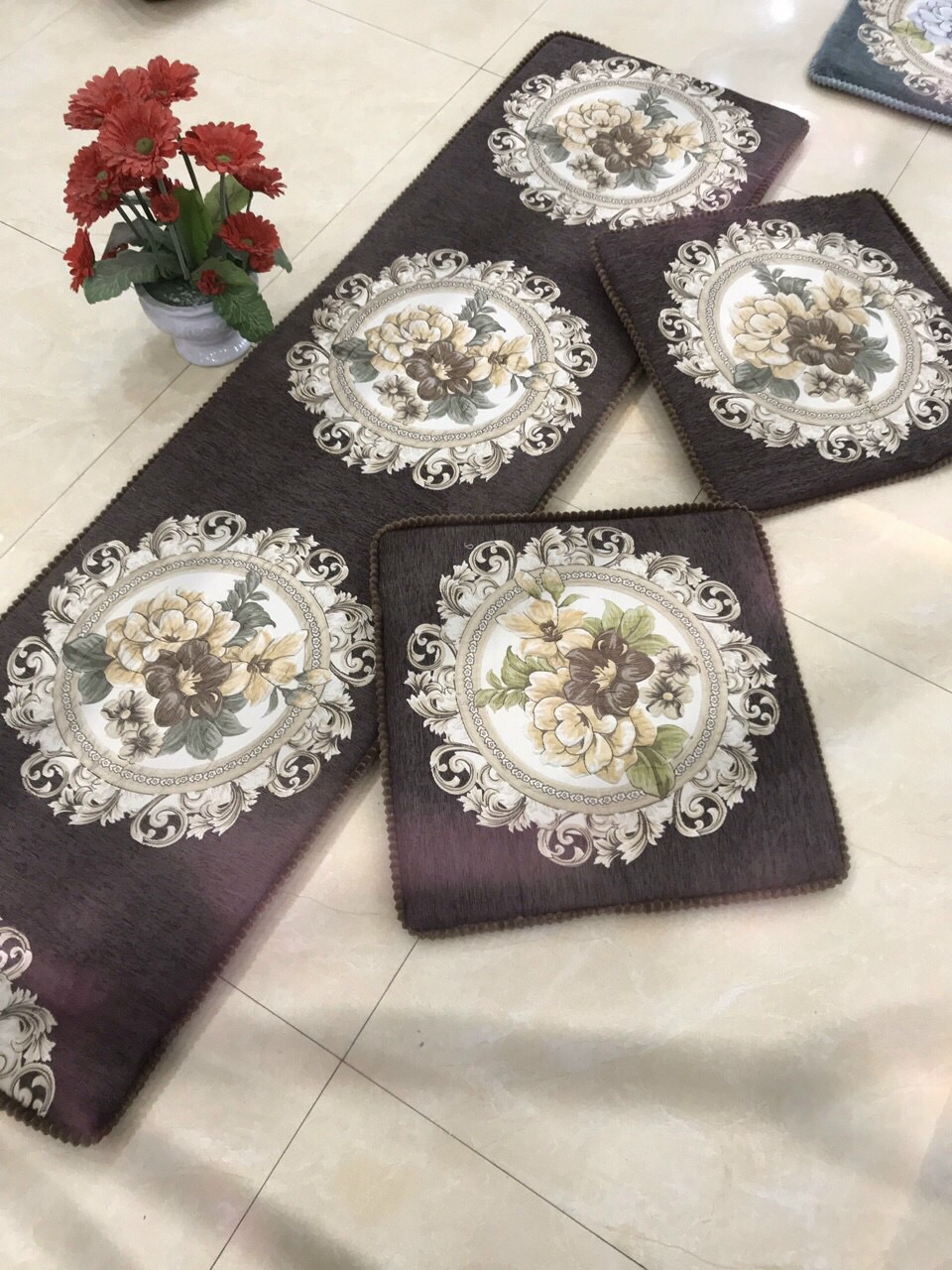 Bộ thảm ghế Tây âu hoa nổi 5D 2m2x55