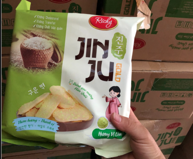 Bánh gạo Jinju hương vị cốm sữa 145gr 16 gói 1 túi
