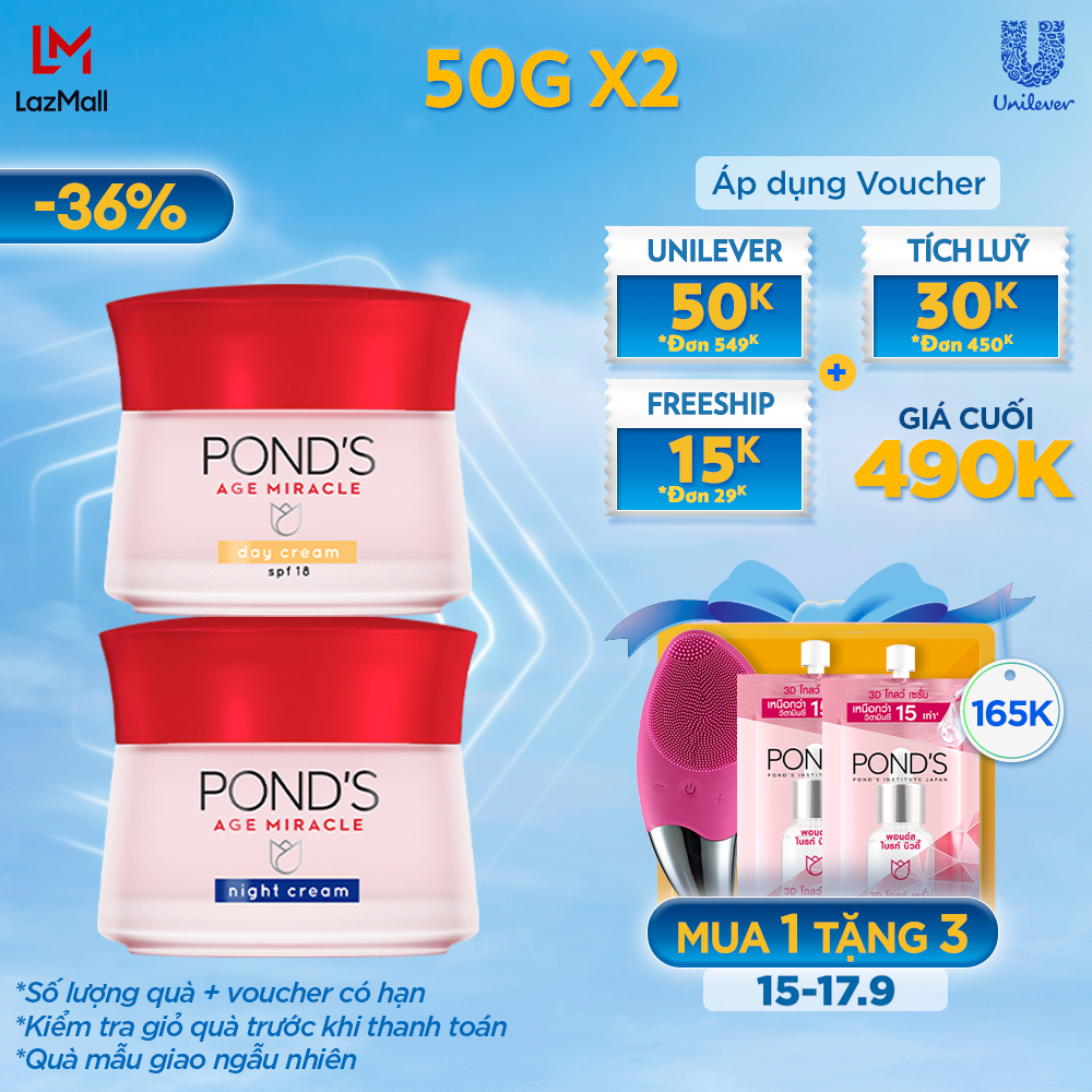 Bộ Sản Phẩm Kem Dưỡng Da Pond’s Age Miracle Chống Lão Hoá Ngày Và Đêm 50g x 2
