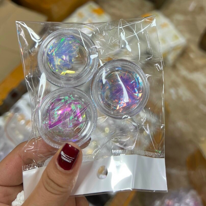 Giấy bóng kiếng trang trí móng 3d ,set 3 hũ - mini nails