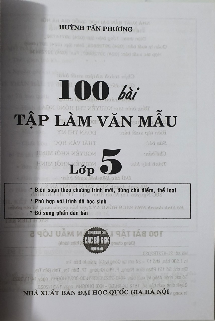 Sách-100 Bài Tập Làm Văn Mẫu Lớp 5 ( tái bản 2024)