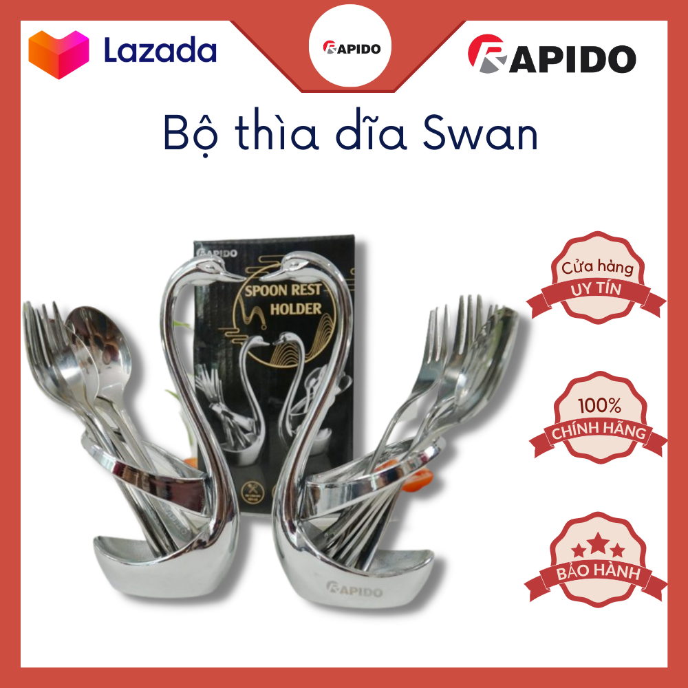 Bộ thìa dĩa thiên nga inox 304 rapido, hàng chính hãng - bộ thìa dĩa swan rapido inox cao cấp