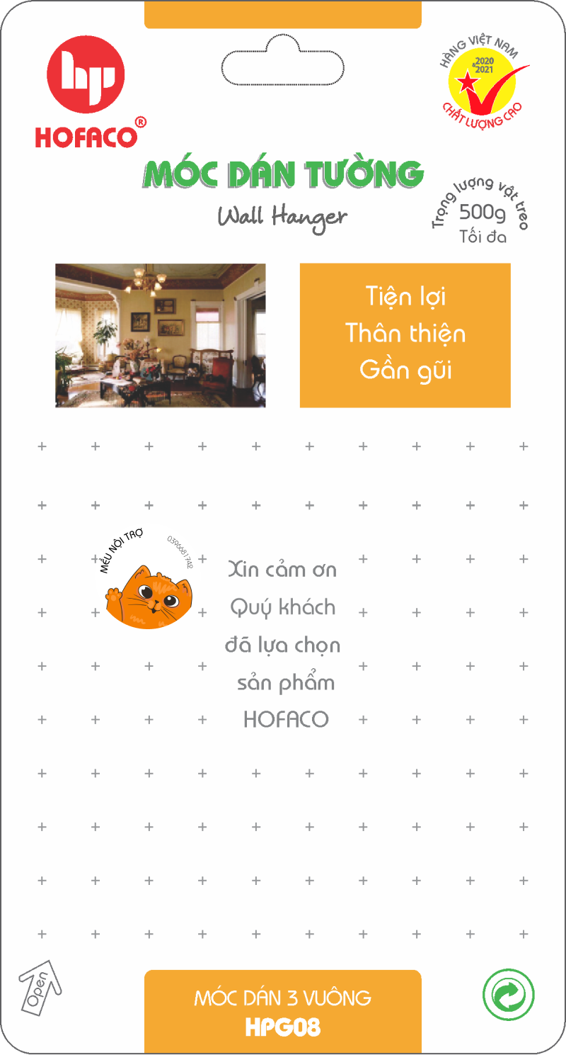 Móc dán tường siêu chắc chắn 3 vuông - Hofaco HPG08