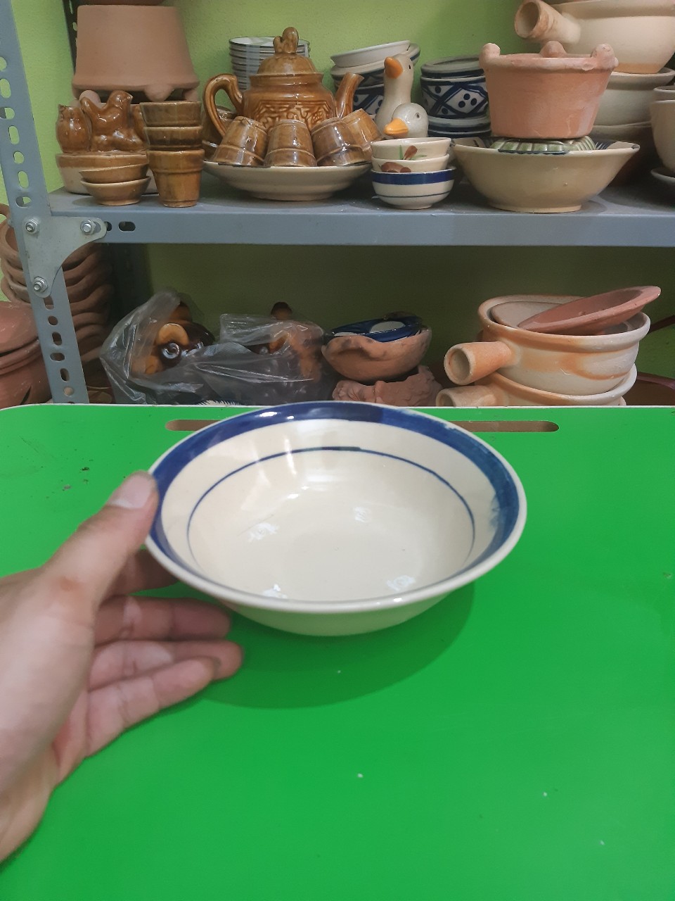 Combo 5 tô bè gốm kiểu xưa viền xanh 18 cm ( gốm sành)