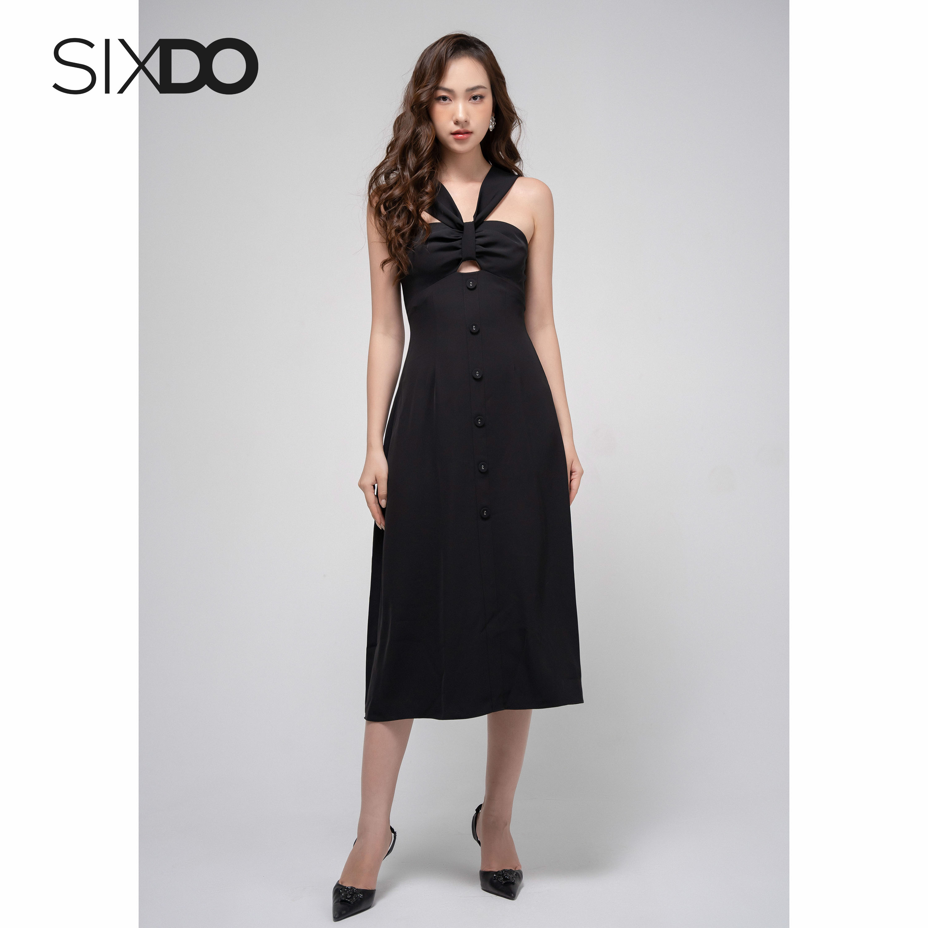 Đầm nhún ngực phối cúc thời trang SIXDO