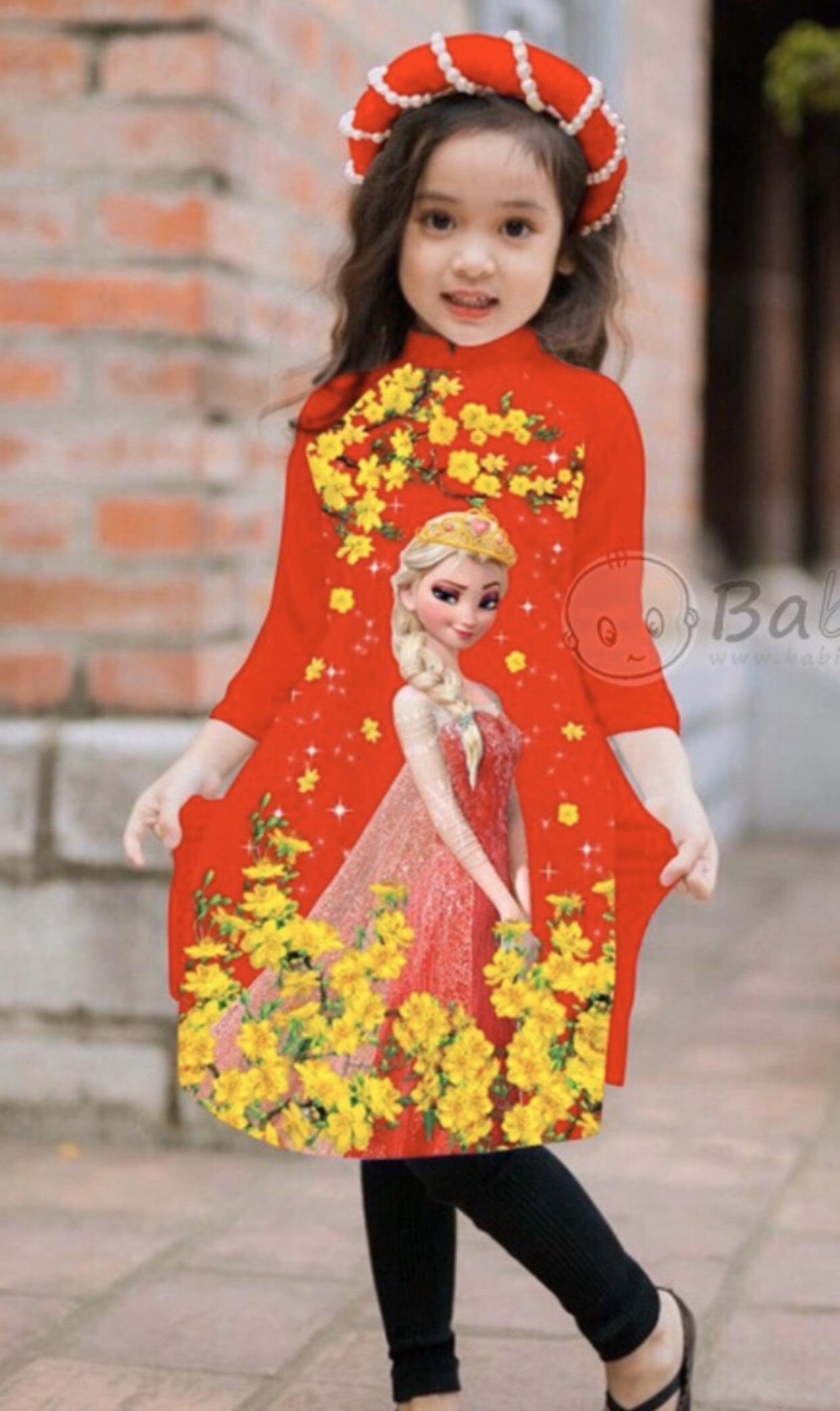 [HCM]ÁO DÀI CÁCH TÂN BÉ GÁI CÔNG CHÚA ELSA DỄ THƯƠNG ( TẶNG KÈM MẤN ĐỘI ĐẦU )