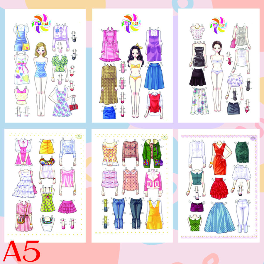 Fashionable changing paper dolls handmade toys for babies Combo 6 super cute pictures BBG006