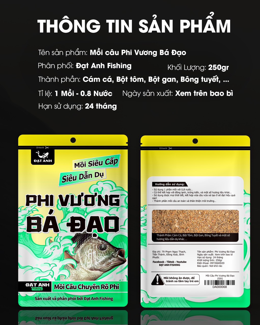 MỒI SIÊU VƯƠNG BÁ ĐẠO siêu cấp, siêu dãn dụ cá 250g