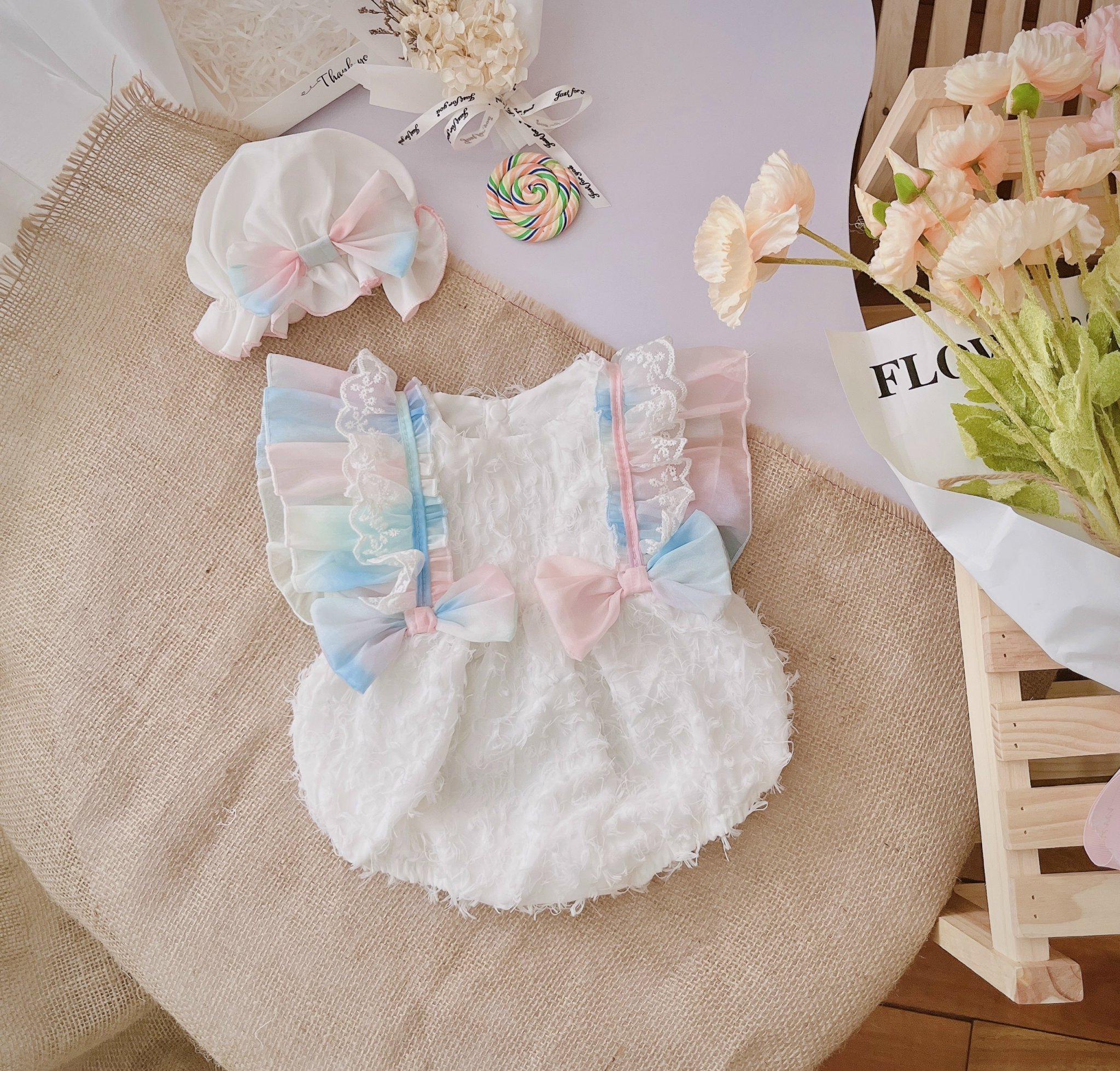 Bodysuit cánh tiên cầu vồng cho bé gái từ 3-11kg💕𝑭𝑹𝑬𝑬𝑺𝑯𝑰𝑷💕 zumikids- hàng thiết kế -body thôi nôi, đầy tháng cho bé gái
