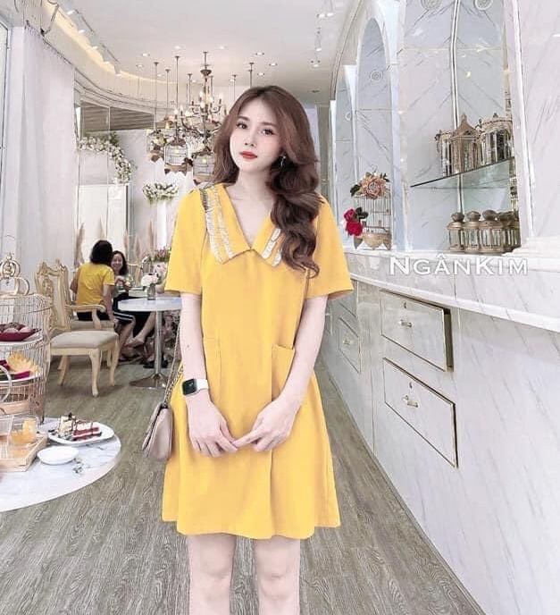 Đầm Suông Dài Rộng - Váy Suông Thiết Kế Cổ Tim Ngắn Tay Freesize Thoải Mái, Bầu Mặc Cũng Xinh 