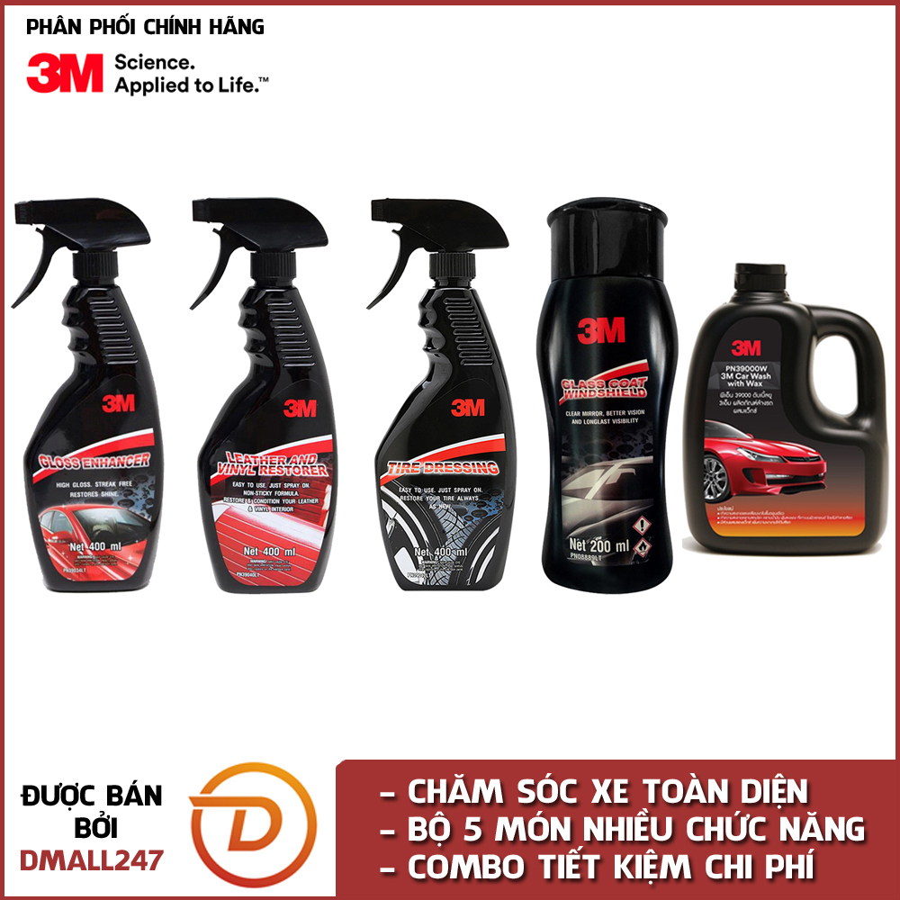 Bộ sản phẩm chăm sóc xe toàn diện 3M 39034LT, 39042LT, 39040LT, 08889LT và PN39000W COMBO 5DD-TL - Dmall247, chăm sóc xe chuyên dụng