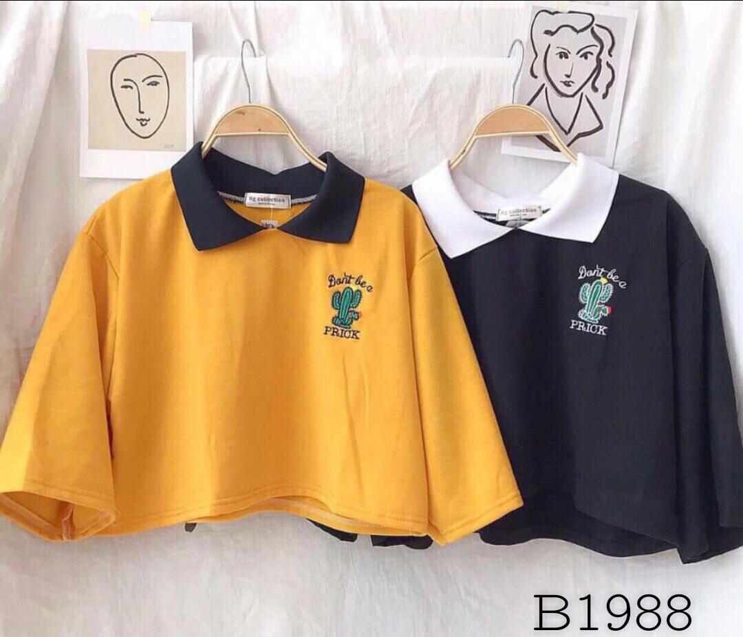 Áo Thun Có Cổ Croptop In Hình Xương Rồng Phá Cách TTS0354A