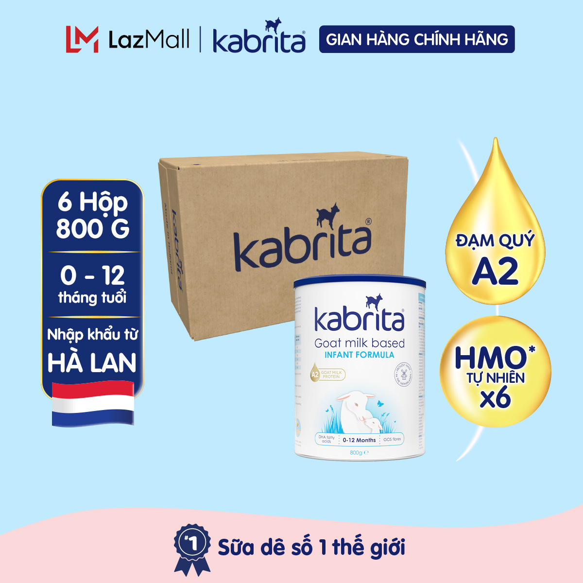 Thùng sữa dê Kabrita cho trẻ từ 0-12 tháng - 06 lon 800g