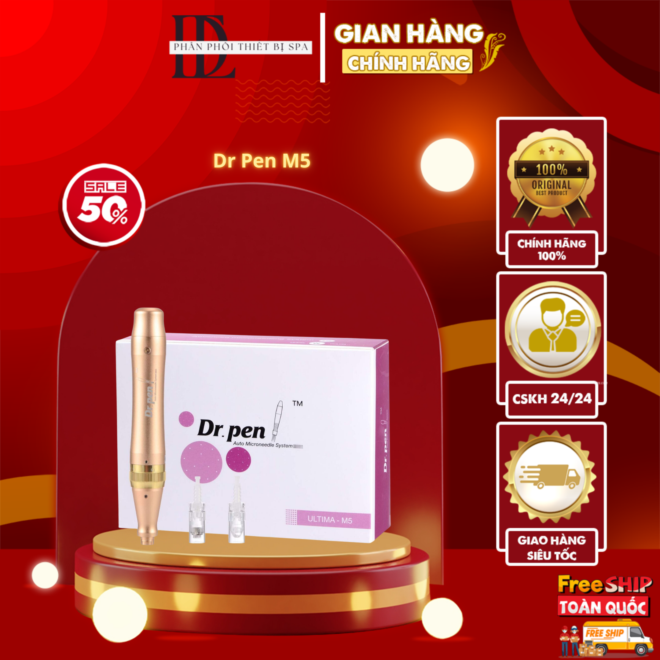 [HOT] Máy phi kim Dr Pen M5 vàng tích điện cấy tảo cấy phấn phi kim