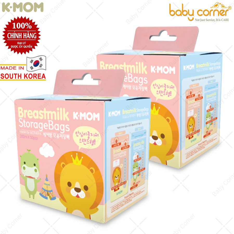 Combo 2 Hộp Túi Trữ Sữa K-MOM Hàn Quốc 200ml, Hộp 50 Túi