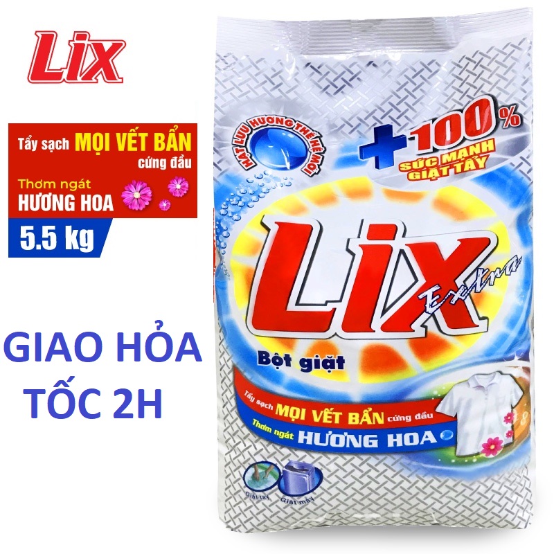 giao hỏa tốc 5.5 kg Bột Giặt Lix Extra Hương Hoa 5.5Kg - Tẩy Sạch Vết Bẩn