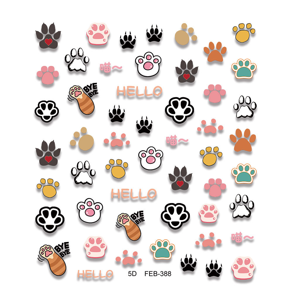 Sticker Lụa Nổi 5D | Chân Chó Mèo Hoạt Hình | Hình Dán Móng Tay