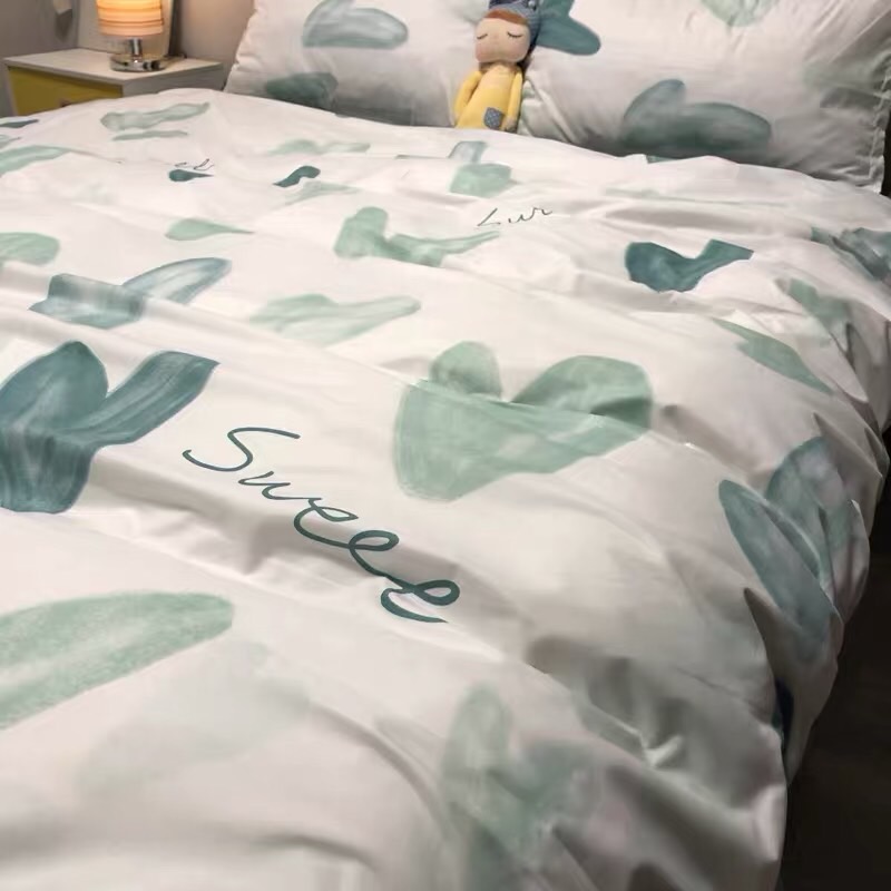 Trọn Bộ 4 Món Cotton Poly Nhập Mẫu TIM ĐÁ XANH