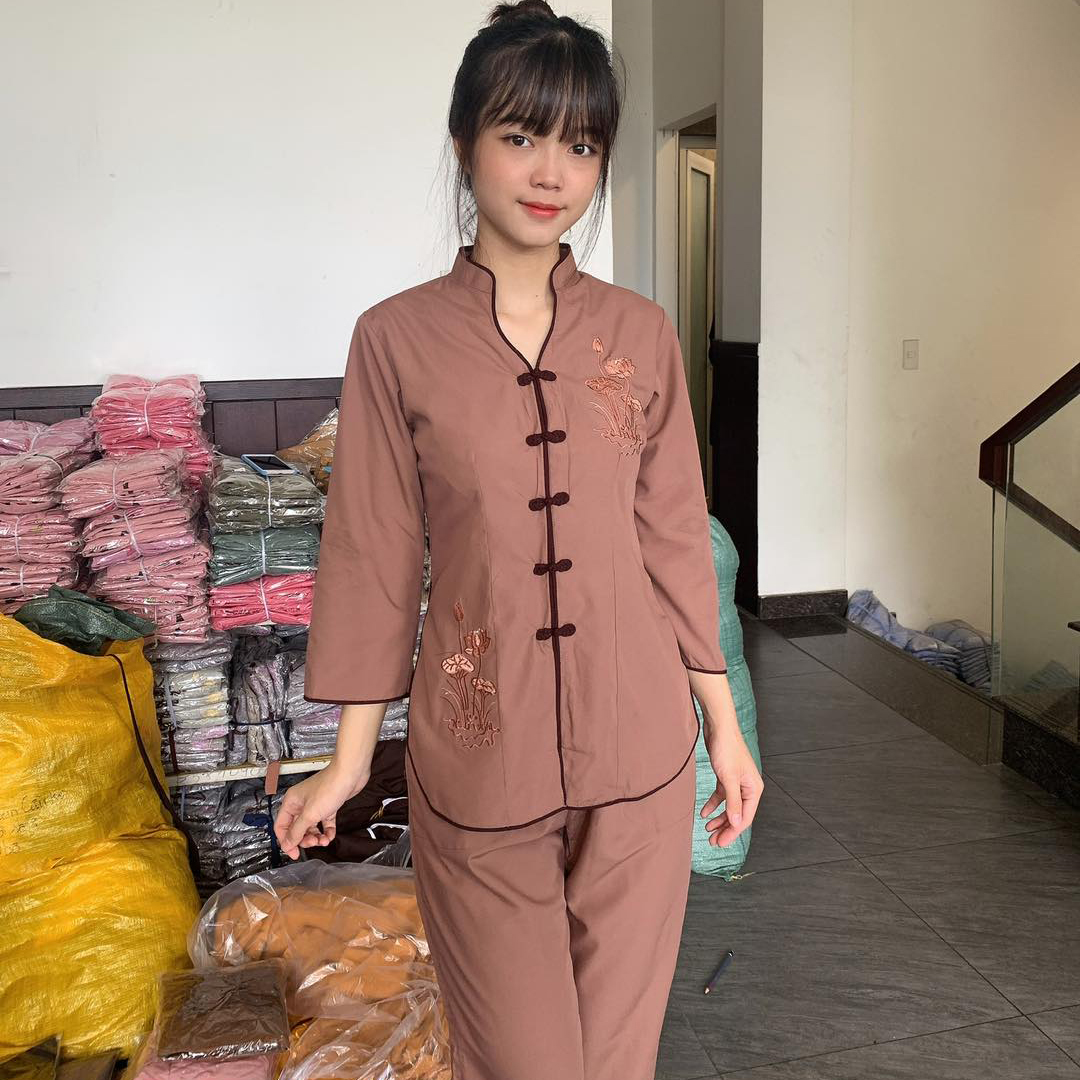Sâm tàu kate bigsize trang phục truyền thống, bộ quần áo mặc nhà, quần áo nữ phật tử, đồ lam đi chùa nữ mẫu sẫm mã ka18b