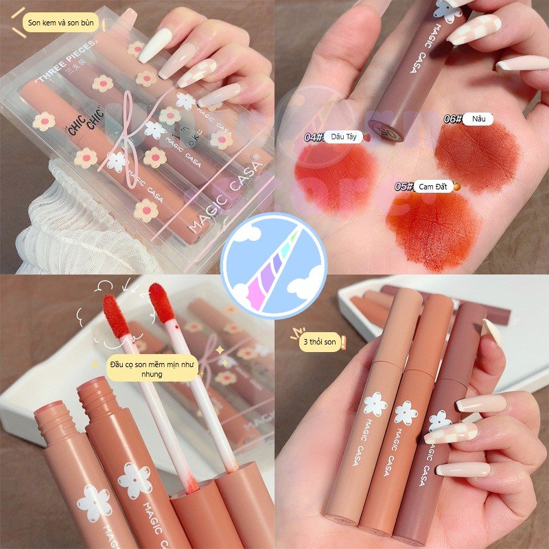 Set 3 son Chic Chic Magic Casa Kapok Mousse Lip Glaze - chichic