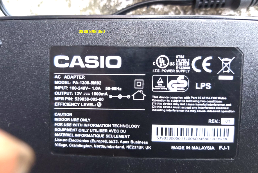ADAPTER ĐÀN ORGAN CASIO 12V 1500MA BẢN GỐC