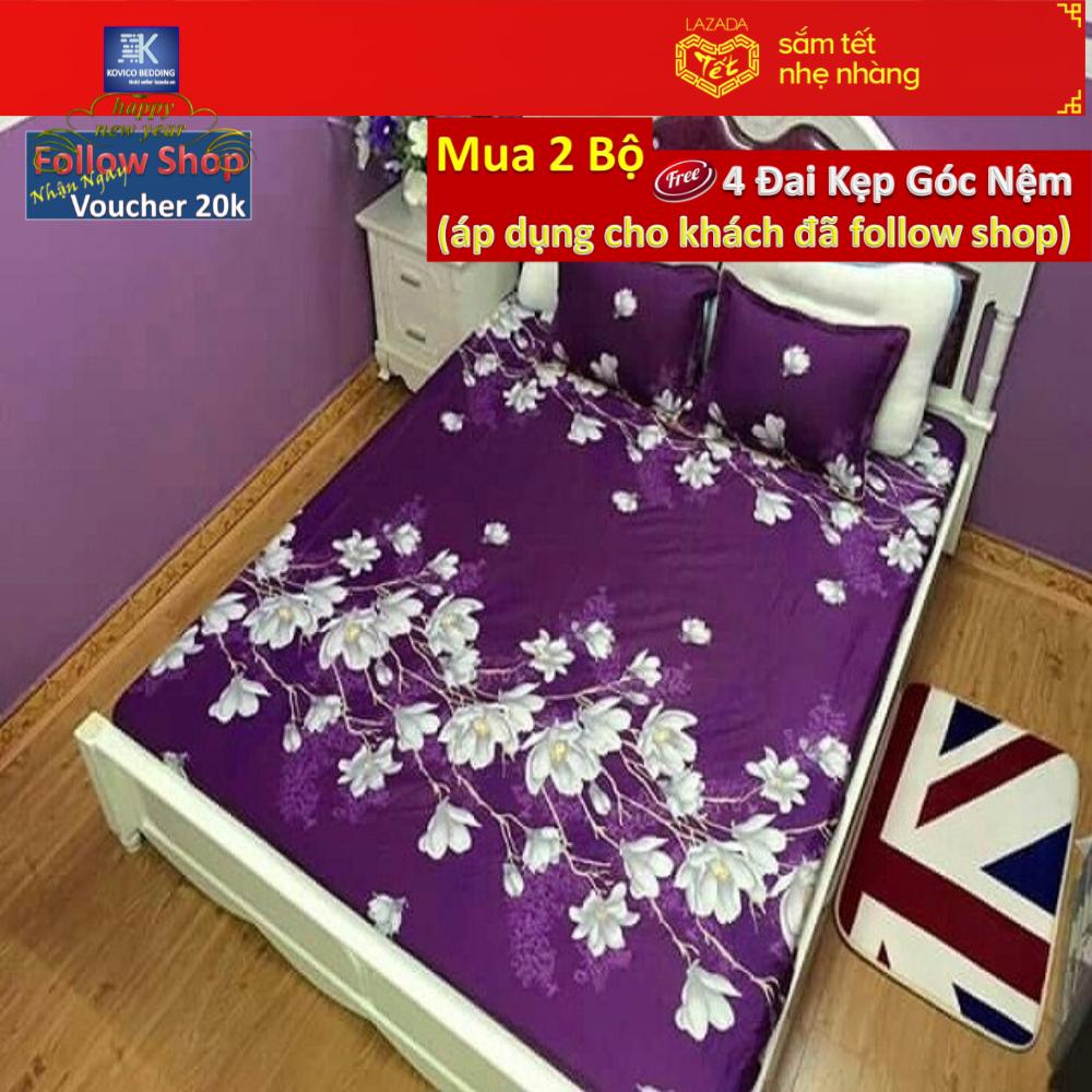(FreeShip MAX) Bộ ga cotton hoa dây Lan Tím 1.8mx2.0m (Tím)