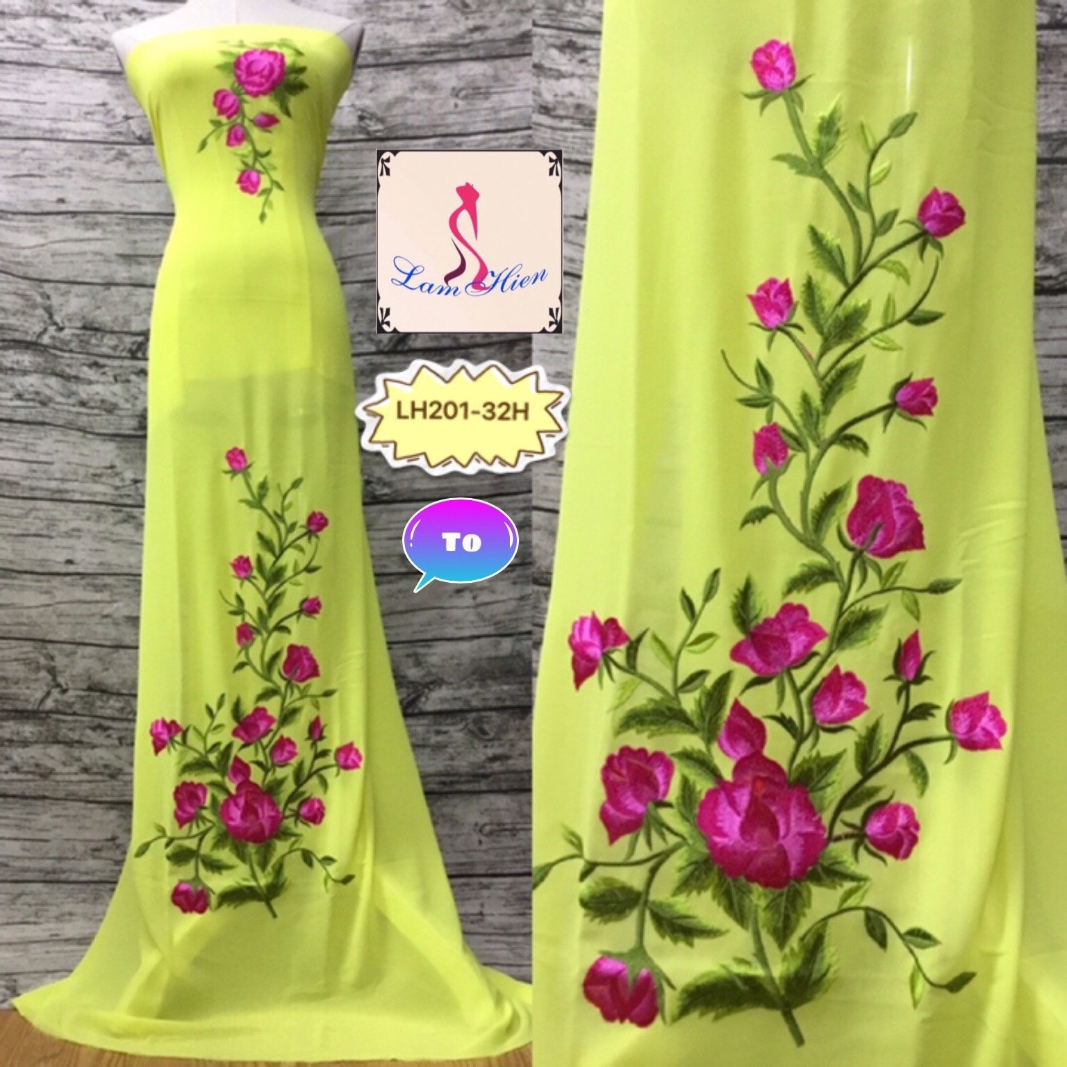 Lâm Hiền-Vải áo dài thêu LH201