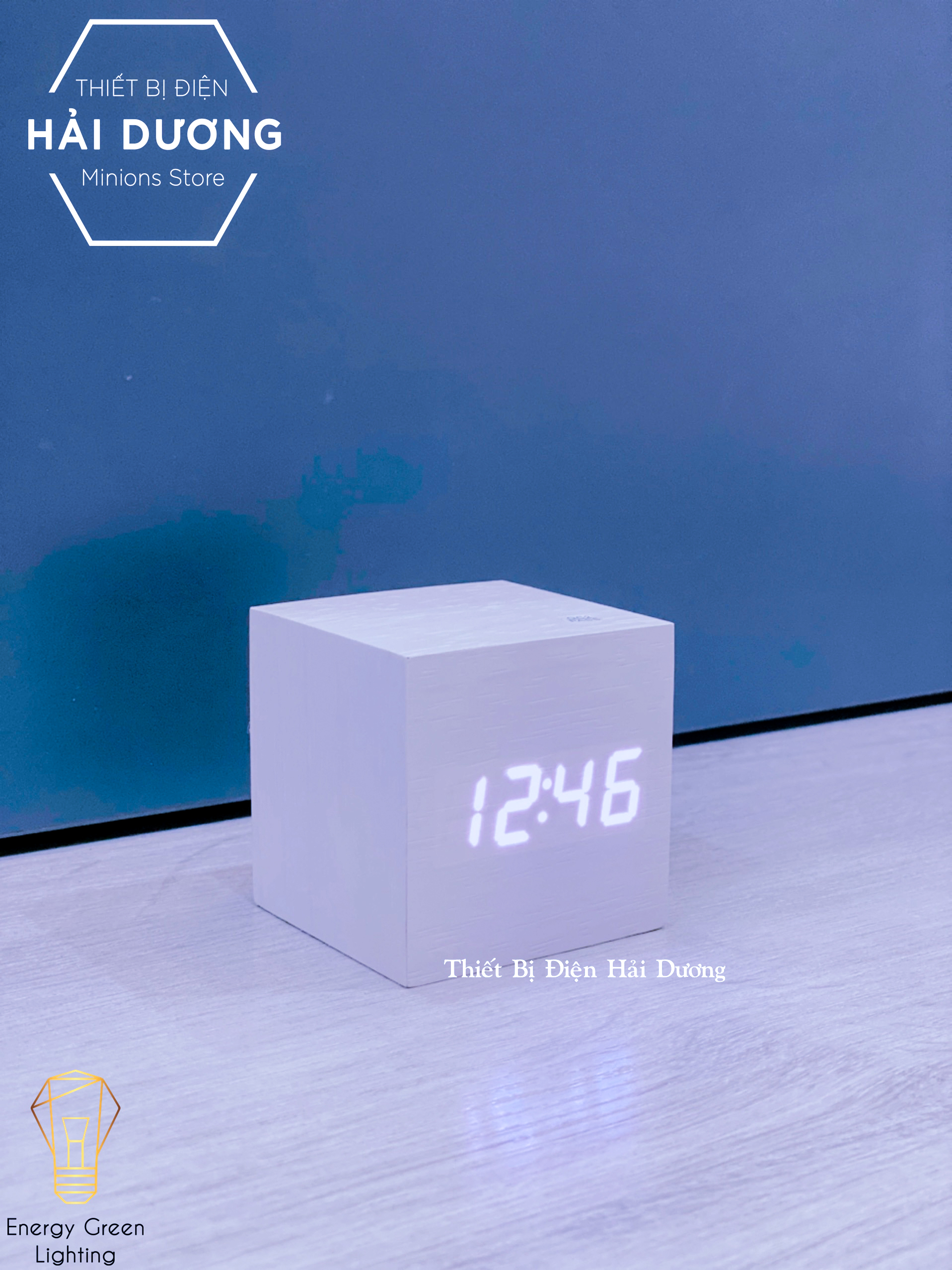 Đồng Hồ Gỗ Báo Thức Hình Vuông đa chức năng + Tặng kèm pin